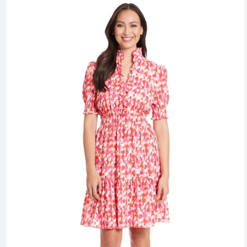 London Times Vibrant Red and Pink Dress